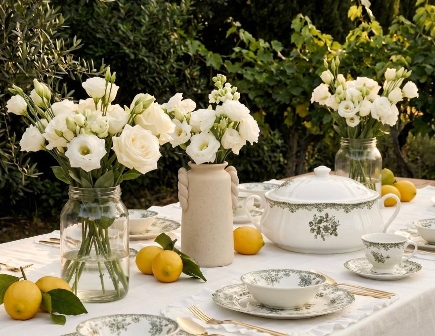 Biała porcelana, lawenda i len - przepis na uroczystość w ogrodzie w stylu prowansalskim