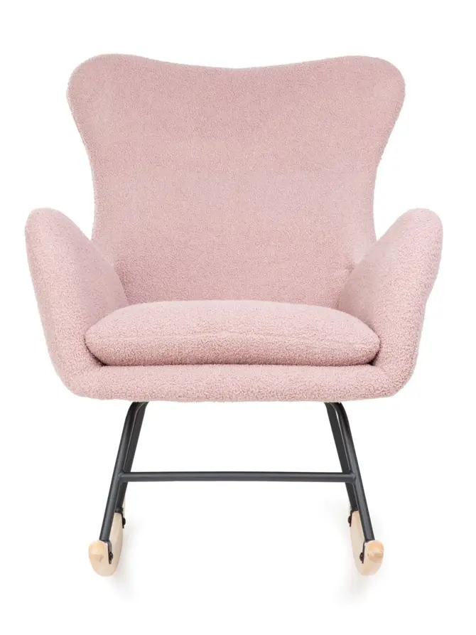 Fotel LUNNIE bujany różowy w tkaninie TEDDY BOUCLÉ 67x78x92 cm