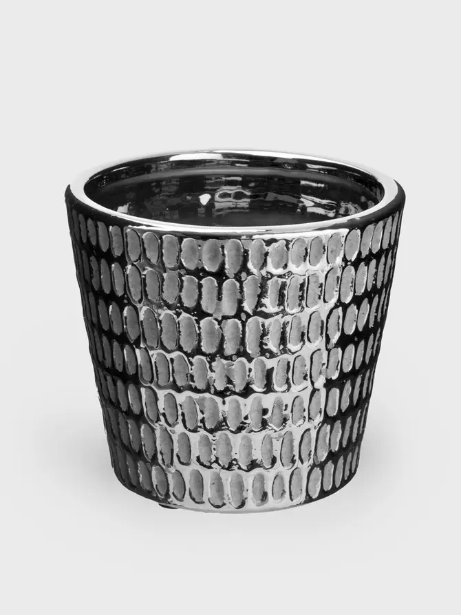 Osłonka na doniczkę FIDA w plamki srebrna 14x12,5 cm