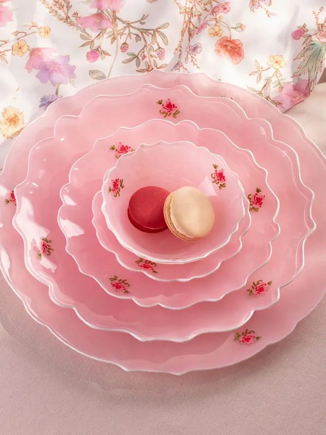 Talerz PINK MILKY deserowy z białym rantem 20 cm