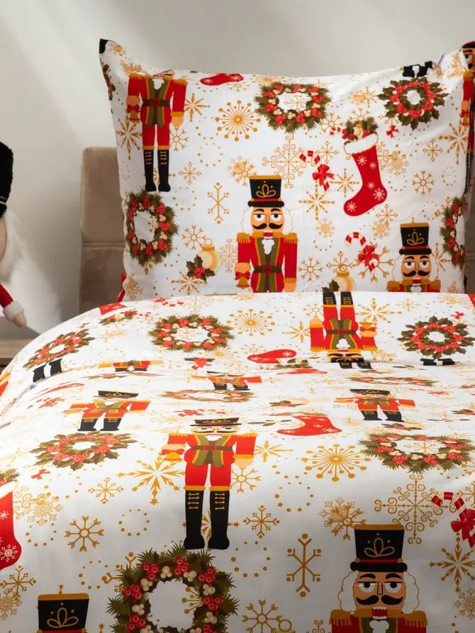 Pościel NUTCRACKER B2 biała w nadruk 160x200cm + 2*70x80cm