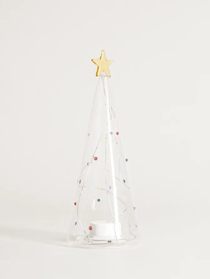 Dekoracja LED LAAWEL szklana choinka w kropki 23,5 cm