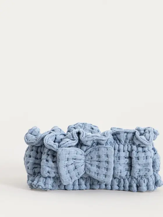Zestaw opaska i turban VAFFEL niebieski 10x23 cm
