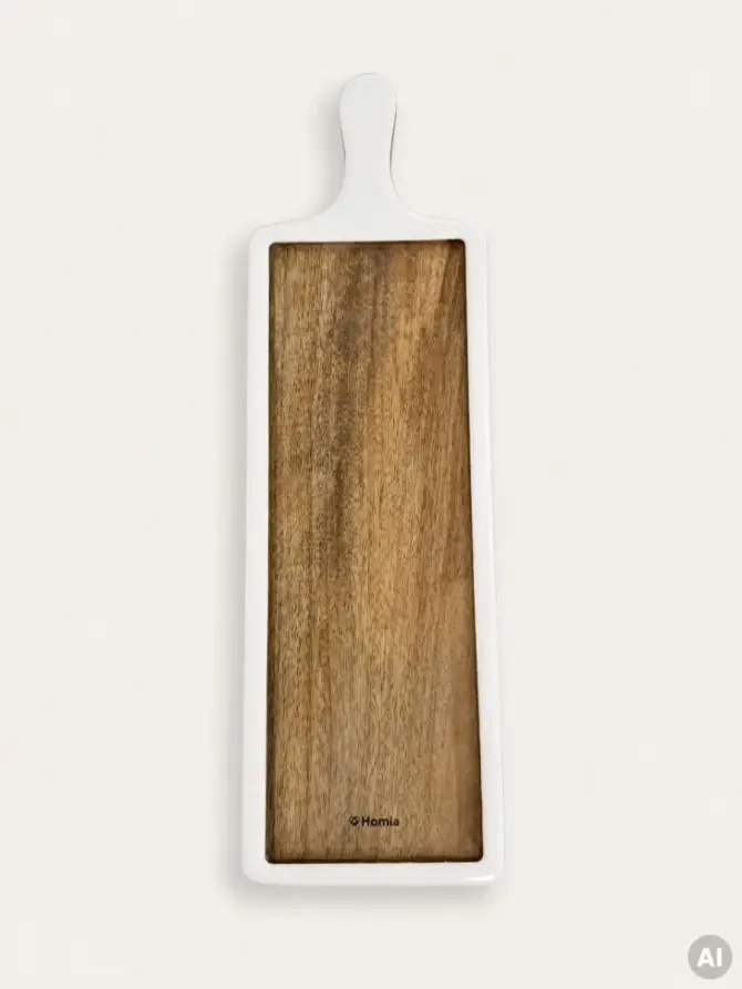 Deska do serowania MAREGO prostokątna z drewna mango z białym rantem 46x13 cm