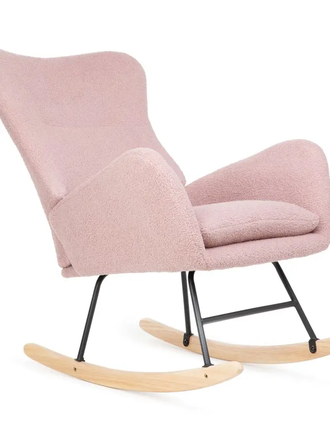 Fotel LUNNIE bujany różowy w tkaninie TEDDY BOUCLÉ 67x78x92 cm