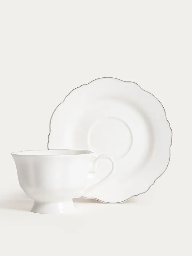 Filiżanka ze spodkiem ELORIA porcelanowa ze srebrnym rantem 0,2 l