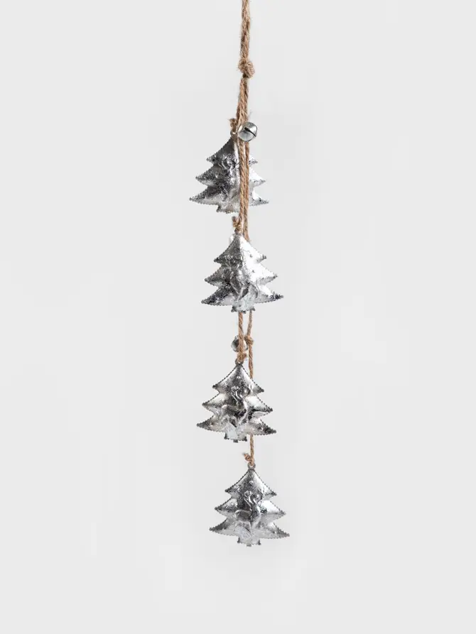 Zawieszka OLDY METAL na sznurku metalowe srebrne choinki 40 cm
