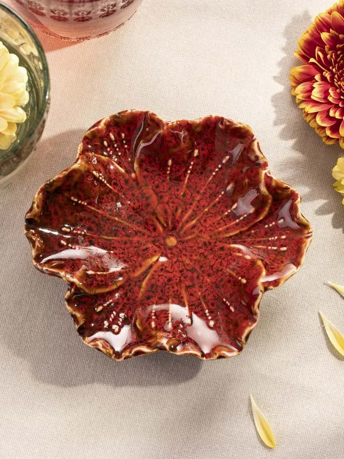 Taca dekoracyjna EDME ceramicza czerwona 13x11,5x3 cm