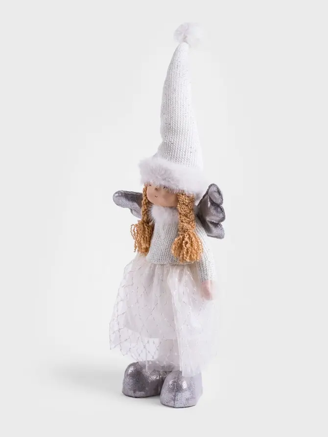 Skrzat AURIE aniołek stojący długie nogi biało-srebrny 86 cm