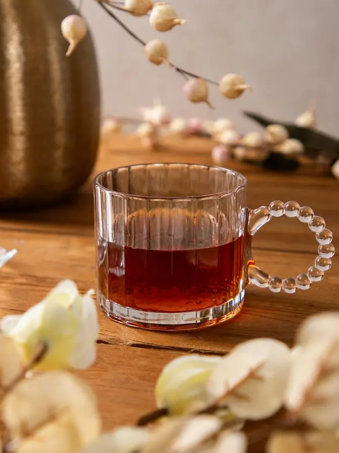 Filiżanka GLASSIC szklana ryflowana z koralikowym uchem 0,3 l