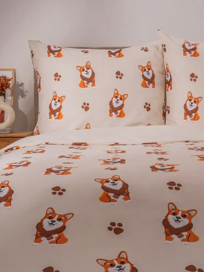 Pościel EC CORGI z mikrofibry w pieski Corgi 140x200 + 1*70x80 cm