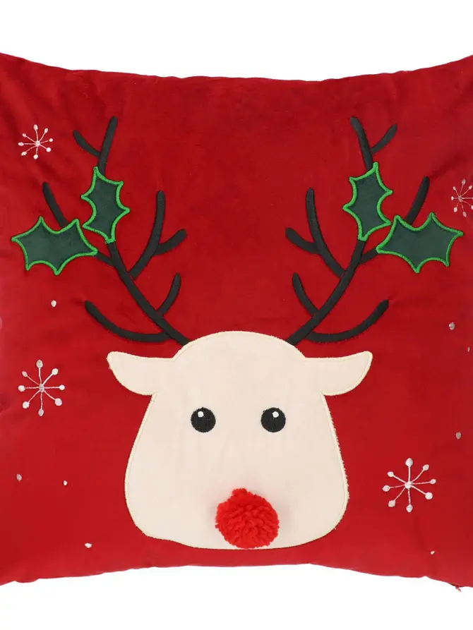 Poszewka REINDEER z pomponem czerwona 45x45 cm