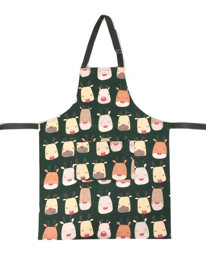 Fartuch kuchenny REINDEER zielony z nadrukiem w renifery 60x80 cm