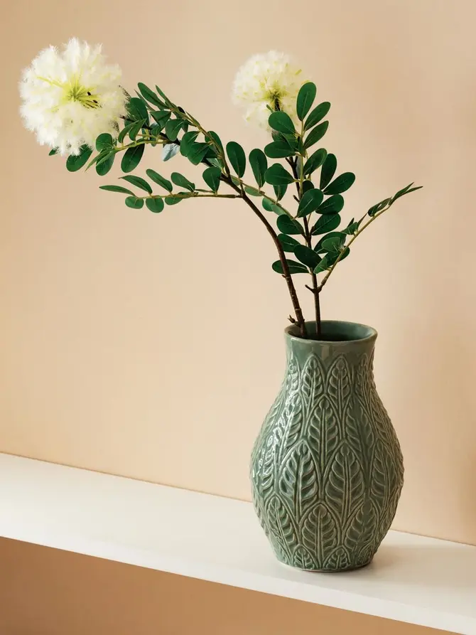 Wazon NATTO ceramiczny z tłoczeniami pistacjowy 15x24 cm