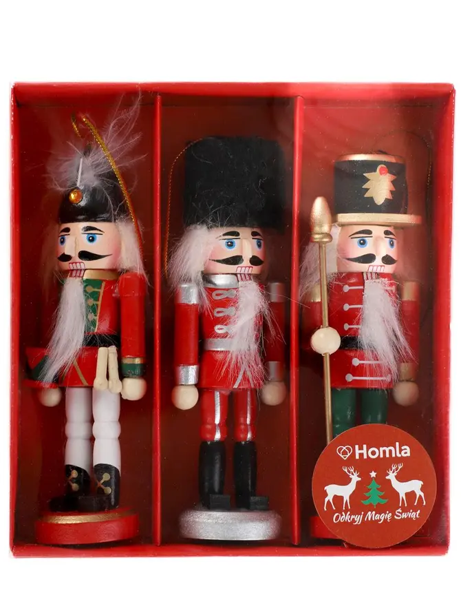 Zestaw zawieszek NUTCRACKER czerwony dziadek 3 szt. 13 cm