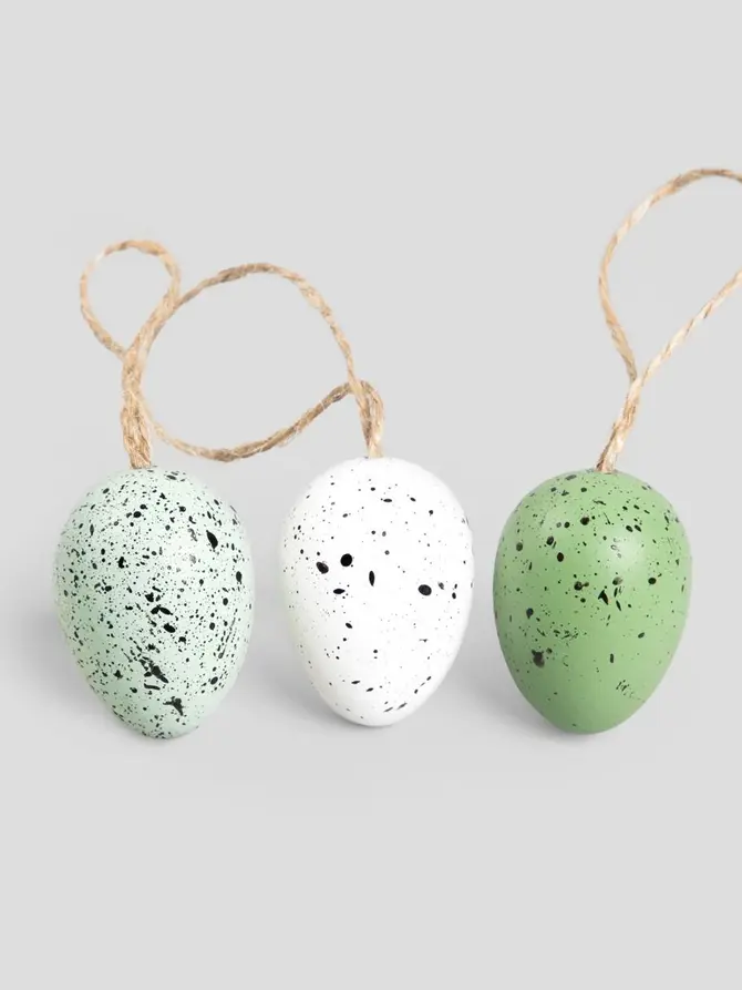 Zawieszka MARVA jajka biało-pistacjowe zestaw duży 9 szt. 3x4 cm