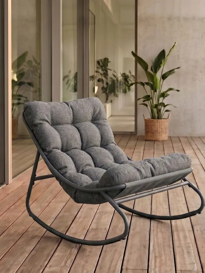 Fotel bujany TIVOLI szary z szarymi poduszkami 65x102x75,5 cm