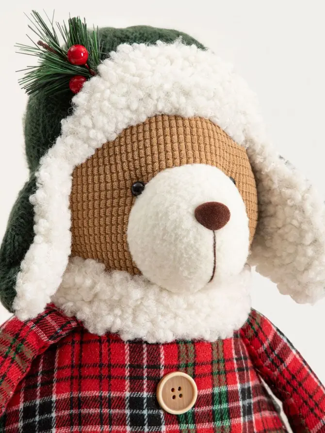 Skrzat TARTAN stojący miś w czapce pilotce 68 cm