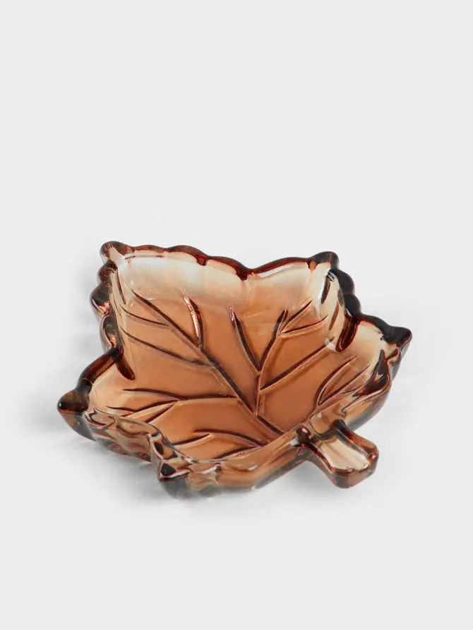 Taca dekoracyjna AUTUMN AURA liść szklany pomarańczowy 14x12x2 cm