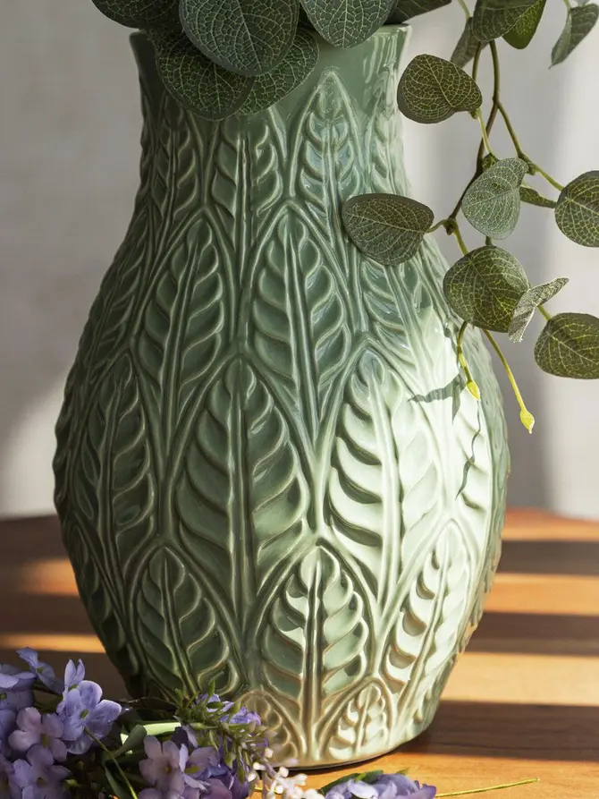 Wazon NATTO ceramiczny z tłoczeniami pistacjowy 15x24 cm