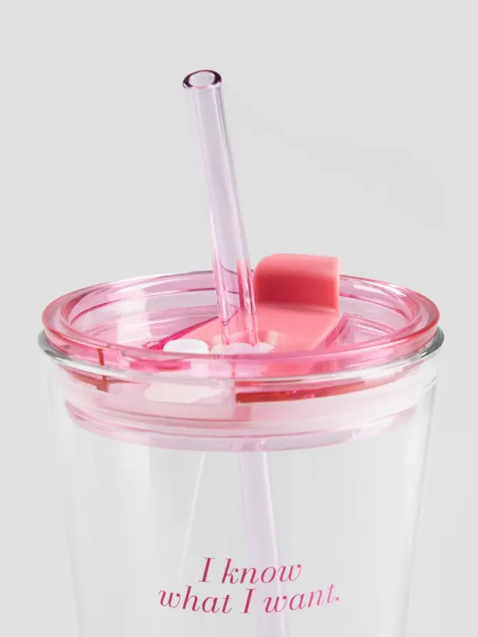 Szklanka MONROE SUMMER ze słomką i cytatem różowa 0,4 l