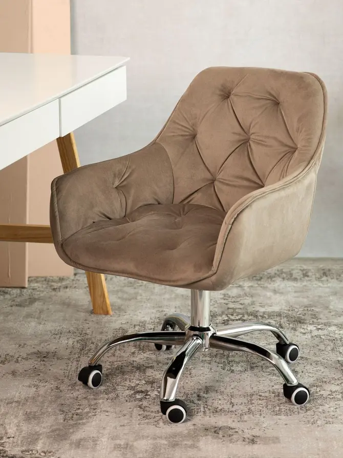 Fotel FLOSSI welurowy obrotowy beżowy 57x61x80-90 cm