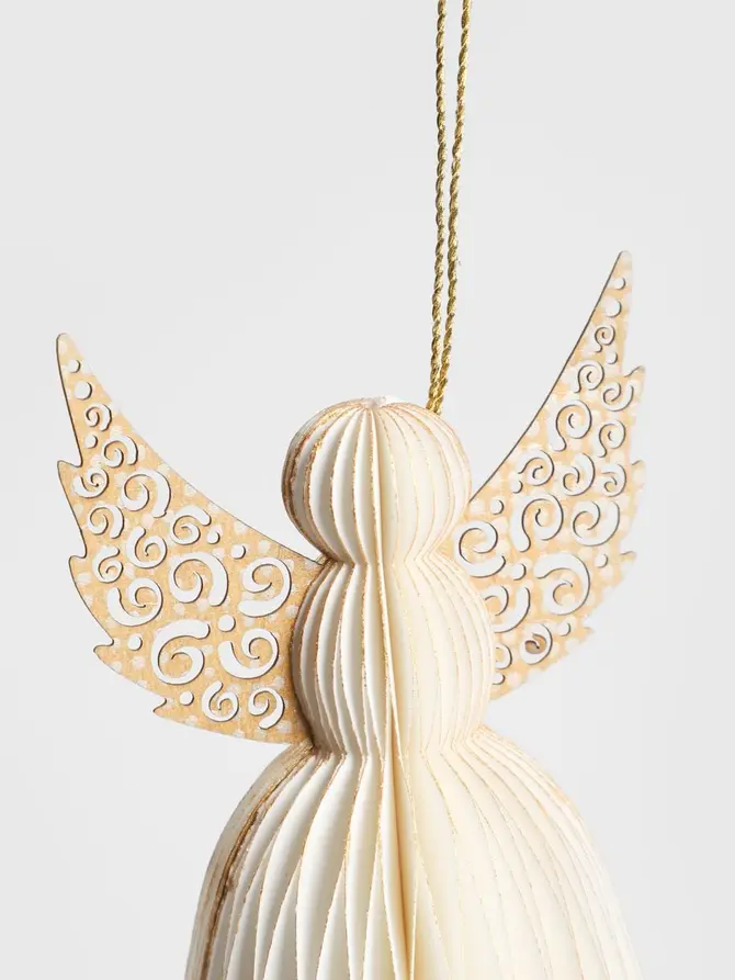 Zawieszka GALLA anioł papierowy kremowy 12 cm