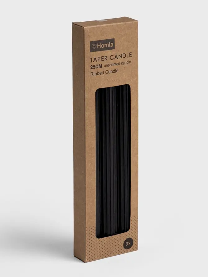 Świece stołowe TABLE CANDLES ryflowane czarne 3 x 80 g