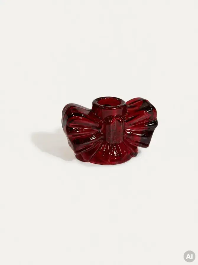 Świecznik GLASSI kokardka szklana czerwona 9,6x5,5x5,5 cm