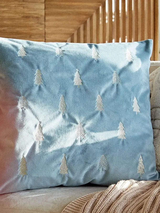 Poszewka ARBA w złote choinki niebieska 45x45 cm