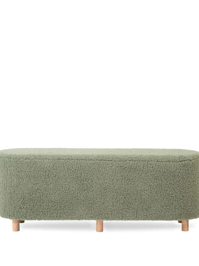 Ławka ELSA oliwkowa w tkaninie TEDDY BOUCLÉ 120x40x44 cm