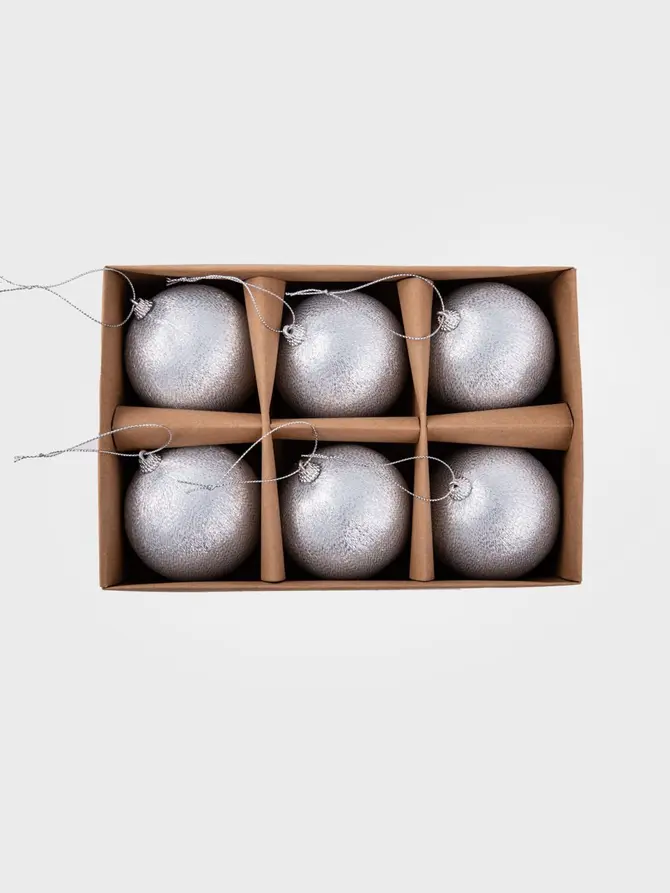 Bombki ETHAN ze srebrną nitką, zestaw 6 szt. 8 cm