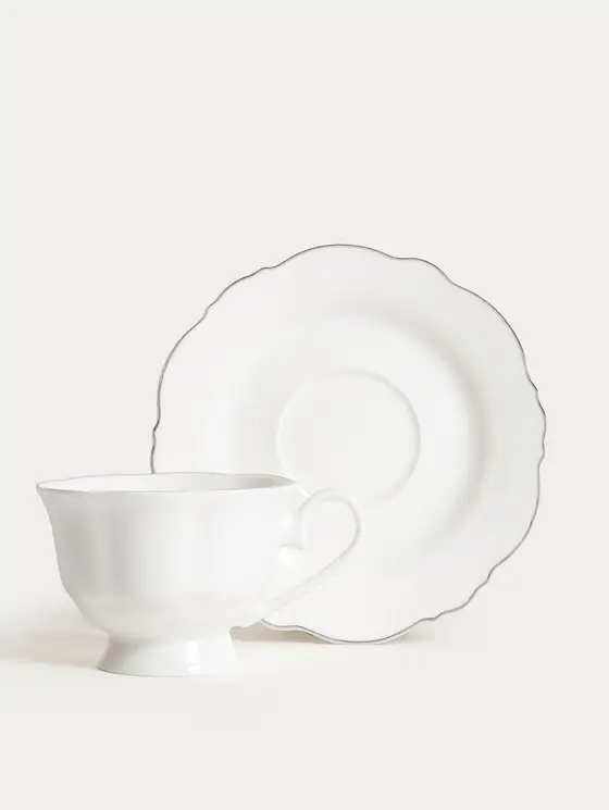 Filiżanka ze spodkiem ELORIA porcelanowa ze srebrnym rantem 0,2 l