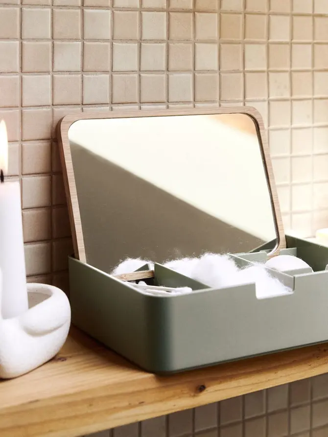 Organizer z lusterkiem KASEN pistacjowy/zielony 18x13x5cm