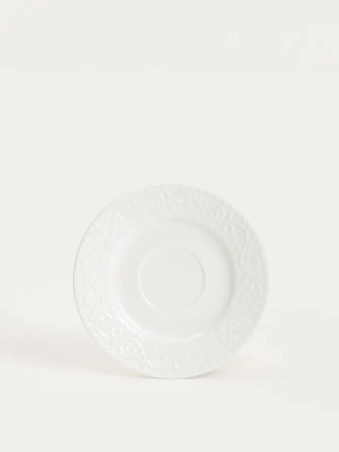 Zestaw filiżanek ze spodkiem SYLIA porcelanowych dużych białych z ornamentem 6 el.
