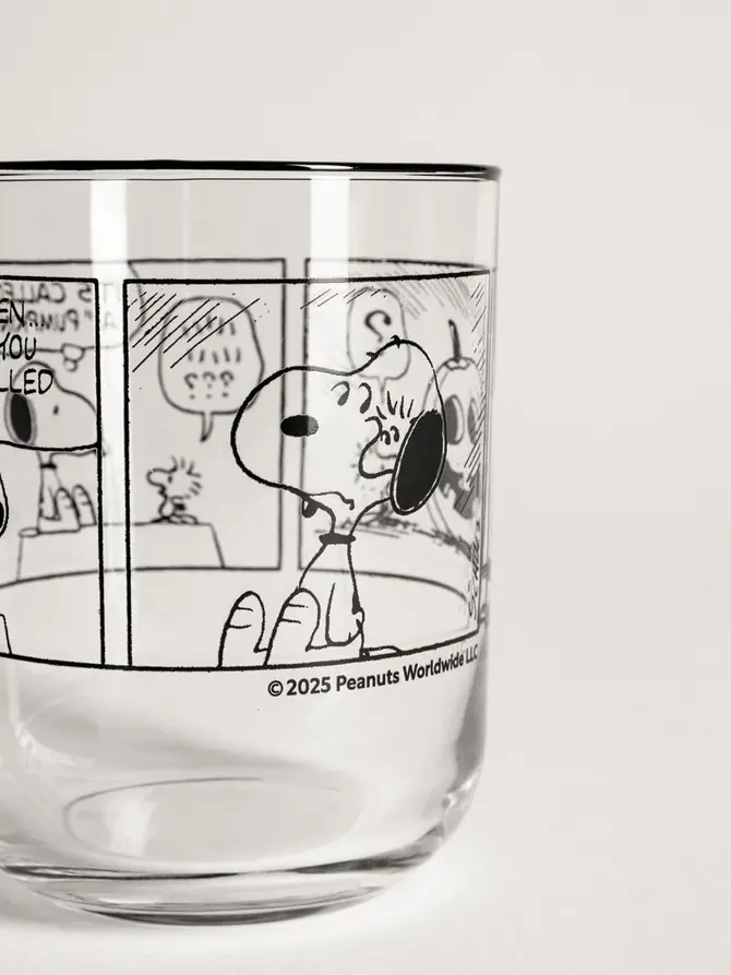 Szklanka SNOOPY z printem komiksu i czarnym rantem 0,3 l
