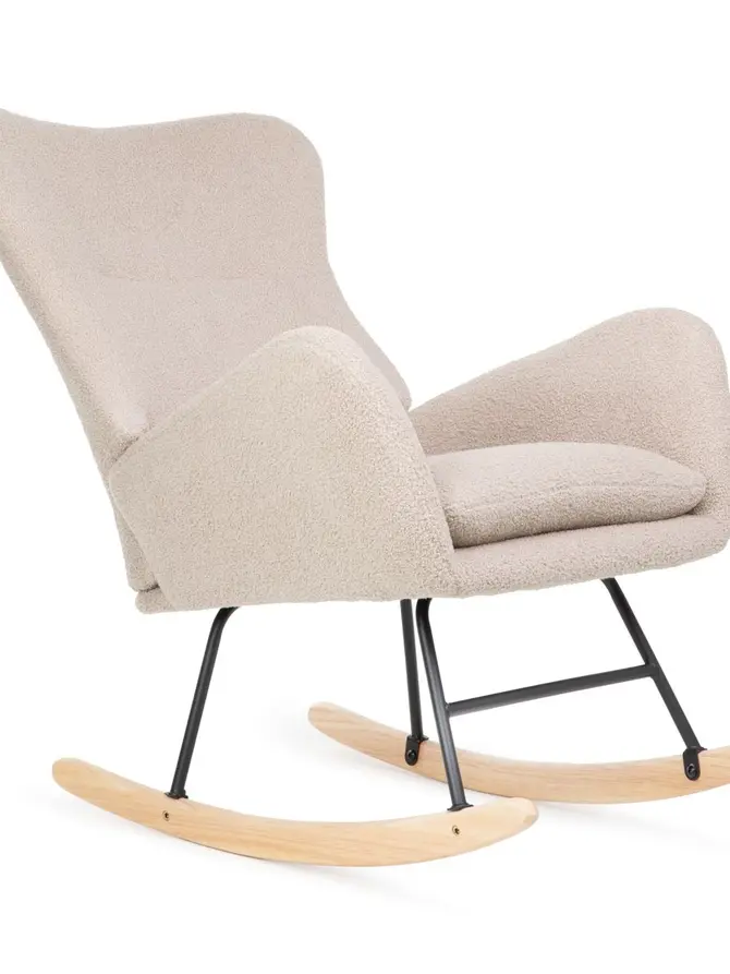 Fotel LUNNIE bujany beżowy w tkaninie TEDDY BOUCLÉ 67x78x92 cm