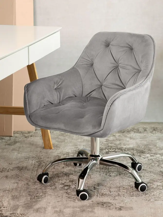 Fotel FLOSSI welurowy obrotowy szary 57x61x80-90 cm