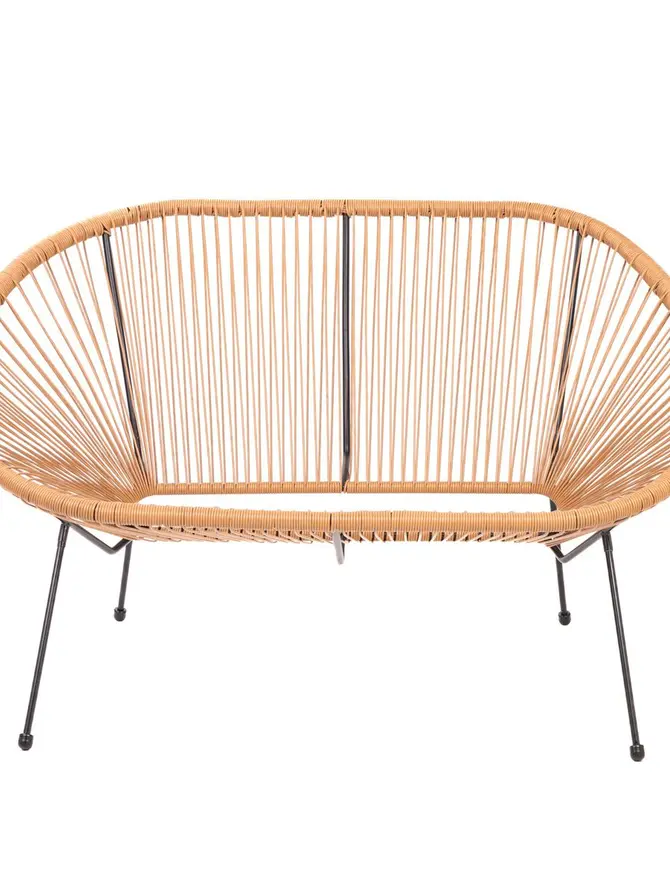 Ławka ACAPULCO z okrągłej linki technorattan naturalna 2-osobowa 134x78x86 cm