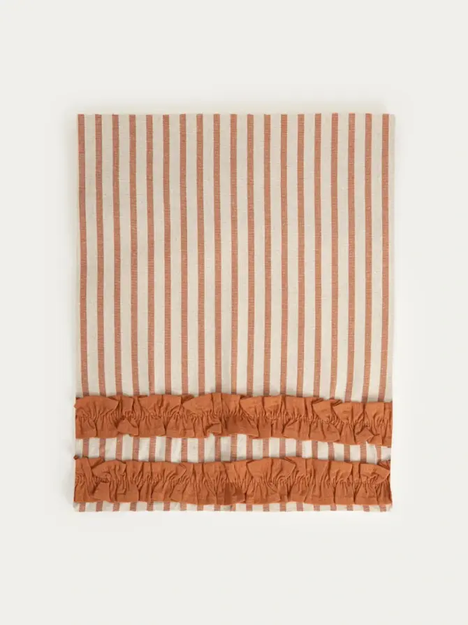 Bieżnik DAVIO bawełniany w paski karmelowe z falbaną 40x160 cm