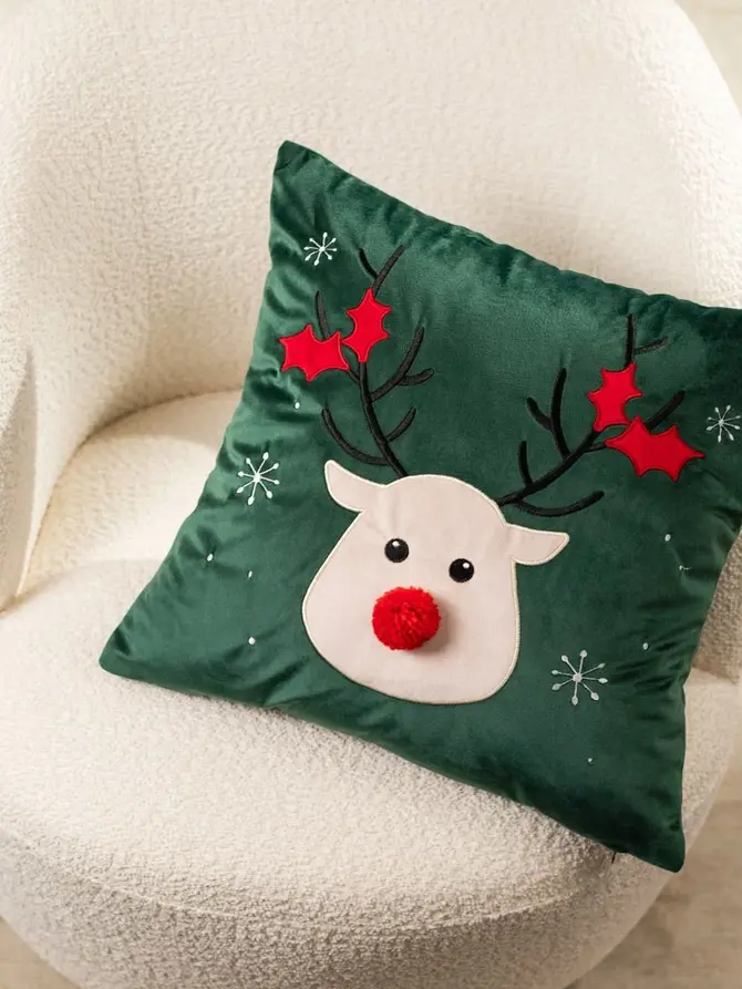 Poszewka REINDEER z pomponem zielona 45x45 cm