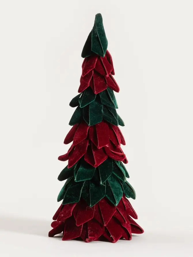 Dekoracja BURGUNDY CHARM choinka welurowa bordowo-zielona 46 cm