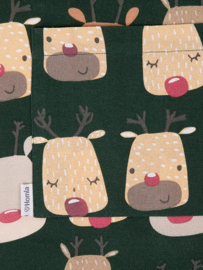 Fartuch kuchenny REINDEER zielony z nadrukiem w renifery 60x80 cm