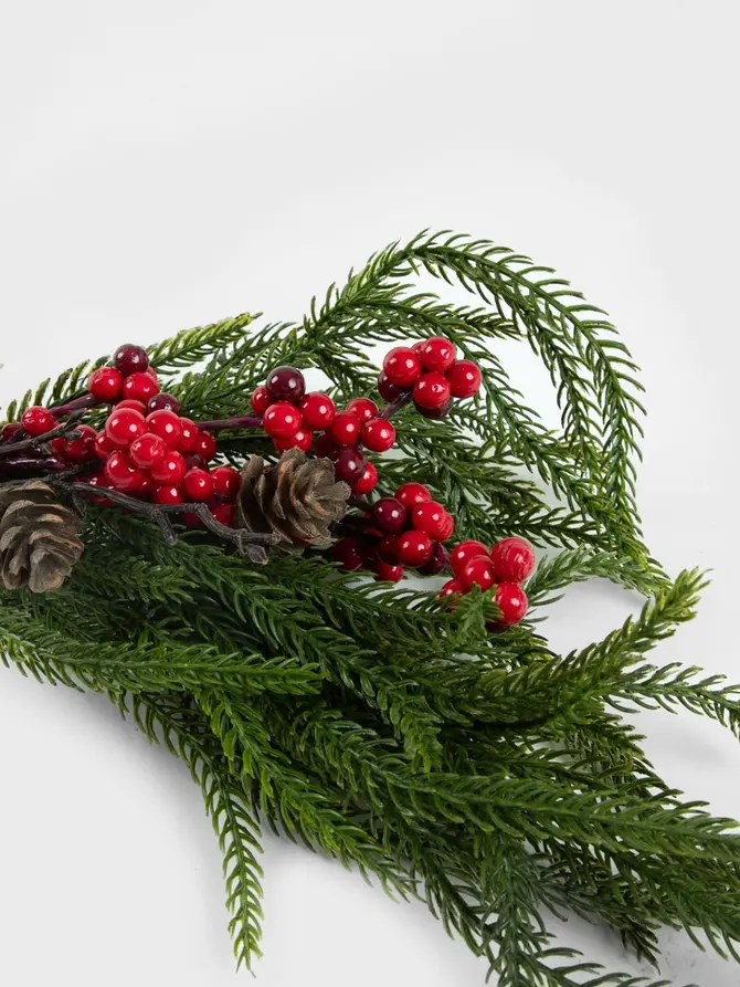 Gałązka LARCH z czerwonymi dodatkami 60 cm