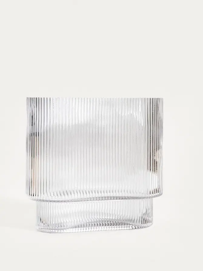 Wazon AMER szklany podłużny prążkowany transparentny 20x10x18,5 cm