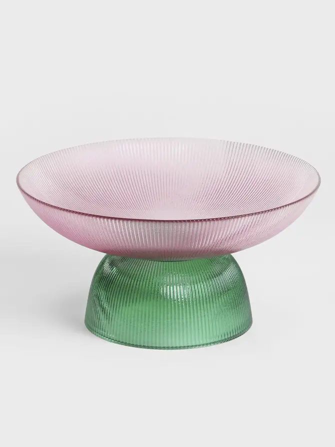 Patera MEGALO szklana różowo - zielona 25 cm