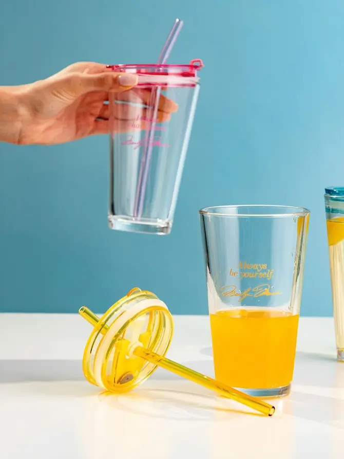 Szklanka MONROE SUMMER ze słomką i cytatem różowa 0,4 l
