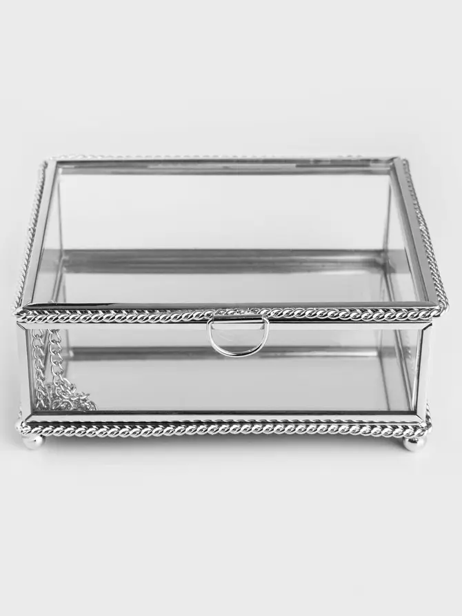 Szkatułka na biżuterię GRAZIA z warkoczem srebrna 13x11x5 cm