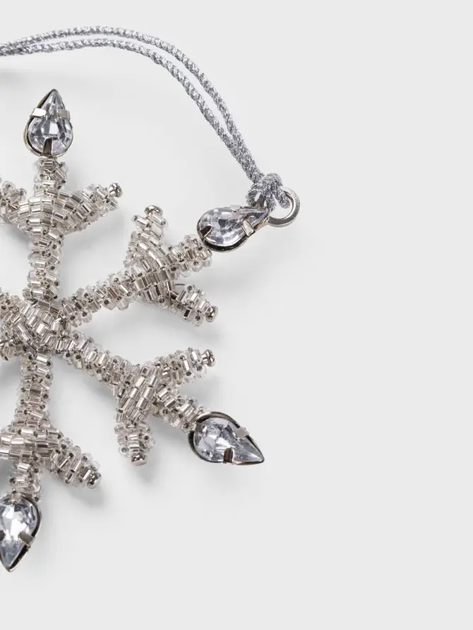 Zawieszka DIAME śnieżynka srebrna na końcach diamenciki 10 cm
