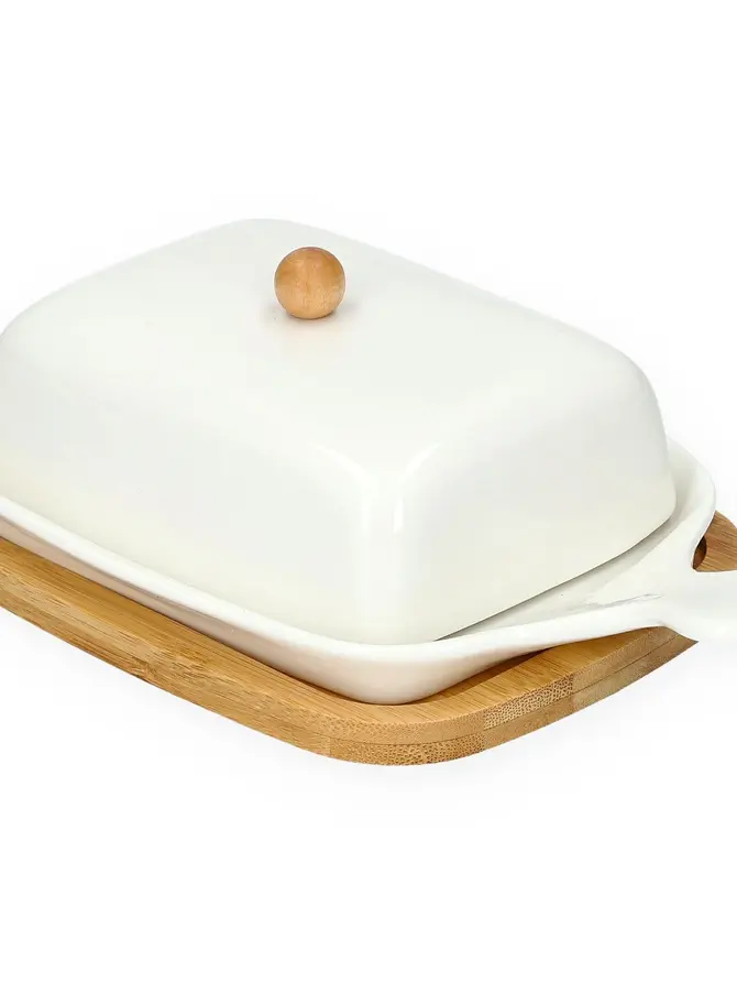 Maselniczka FINCAN porcelanowa z bambusową podstawką 22 cm